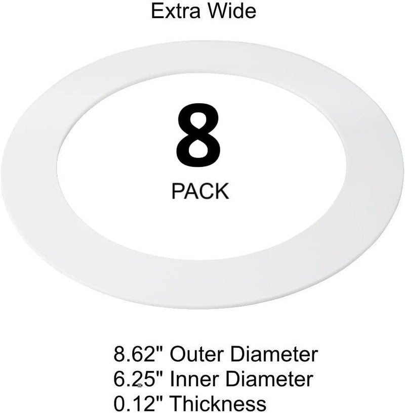 Lighting Labs 8 Pack Gloss White Goof Trim Ring for 8" Inch Recessed Can Lighting Down Light, Outer Diameter 8.6 Inches, Inner Diameter 6.2 Inches - Image 2